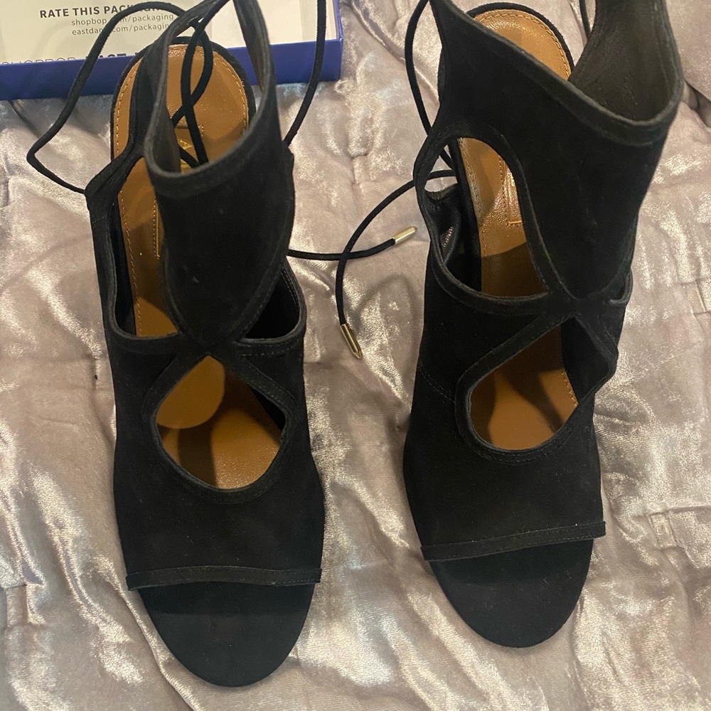 Aquazzura black suede sexy thing heels 105 (4 inch) size 39.5 (fit like 9)
